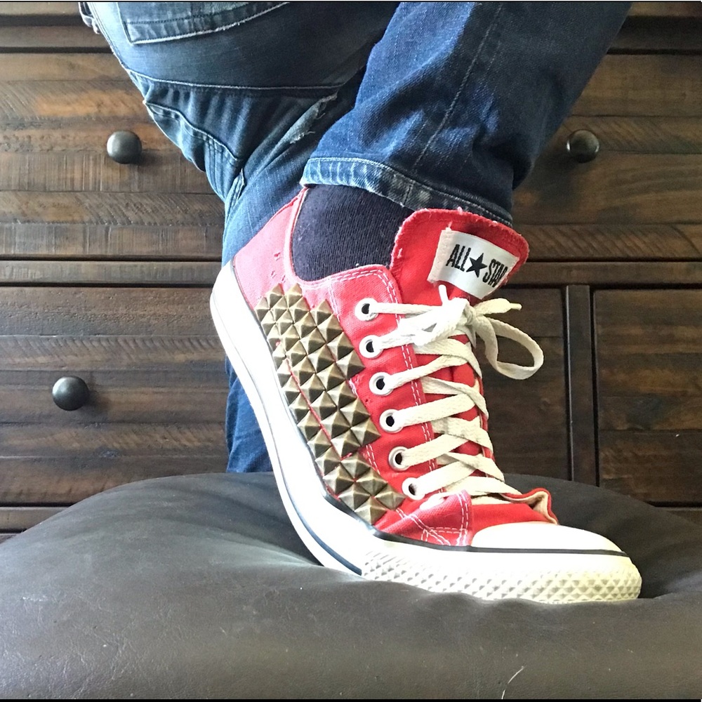 Pre owned red CONVERSE hand studded by me